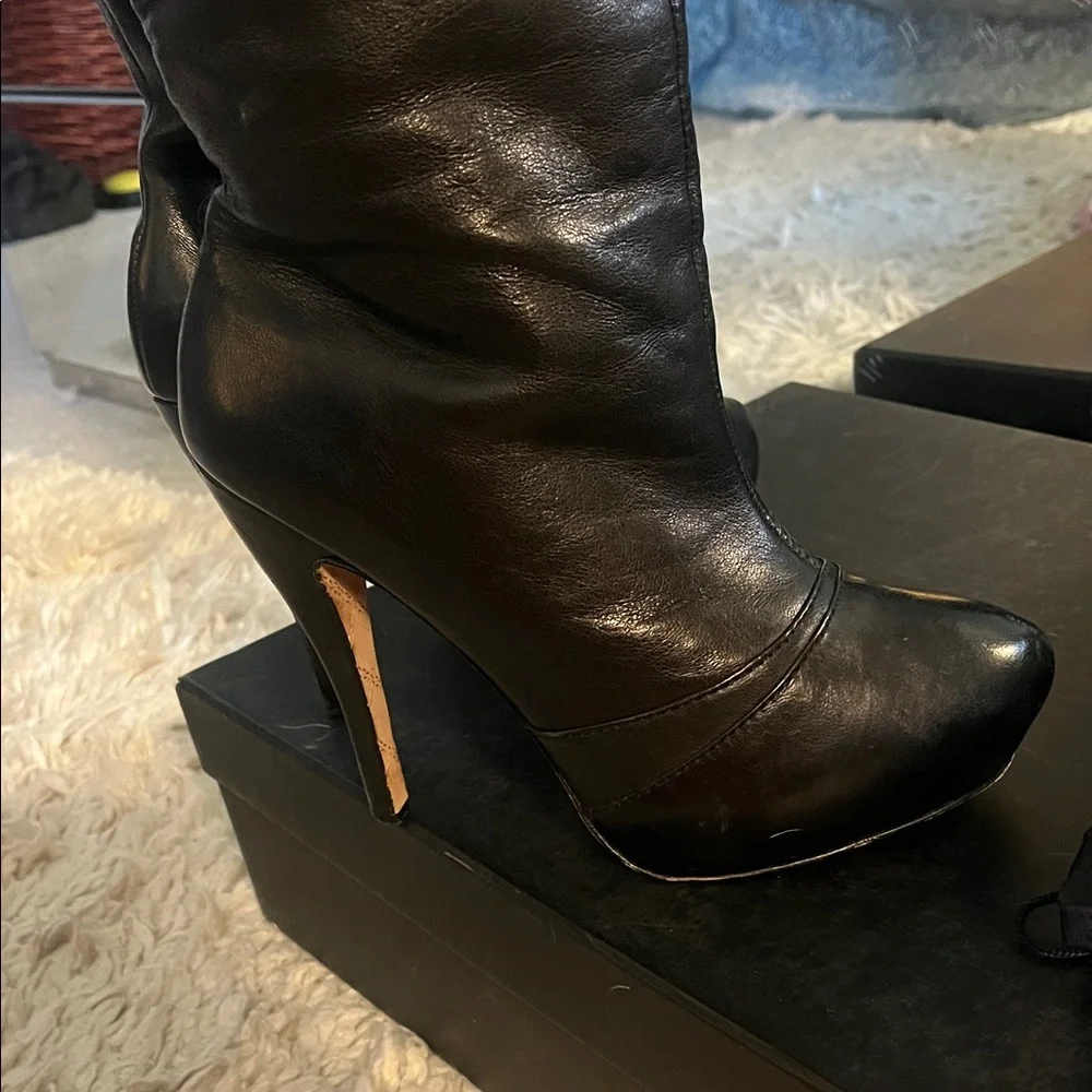 L.A.M.B. Panya Black Knee High Leather Boots - Picture 7 of 10